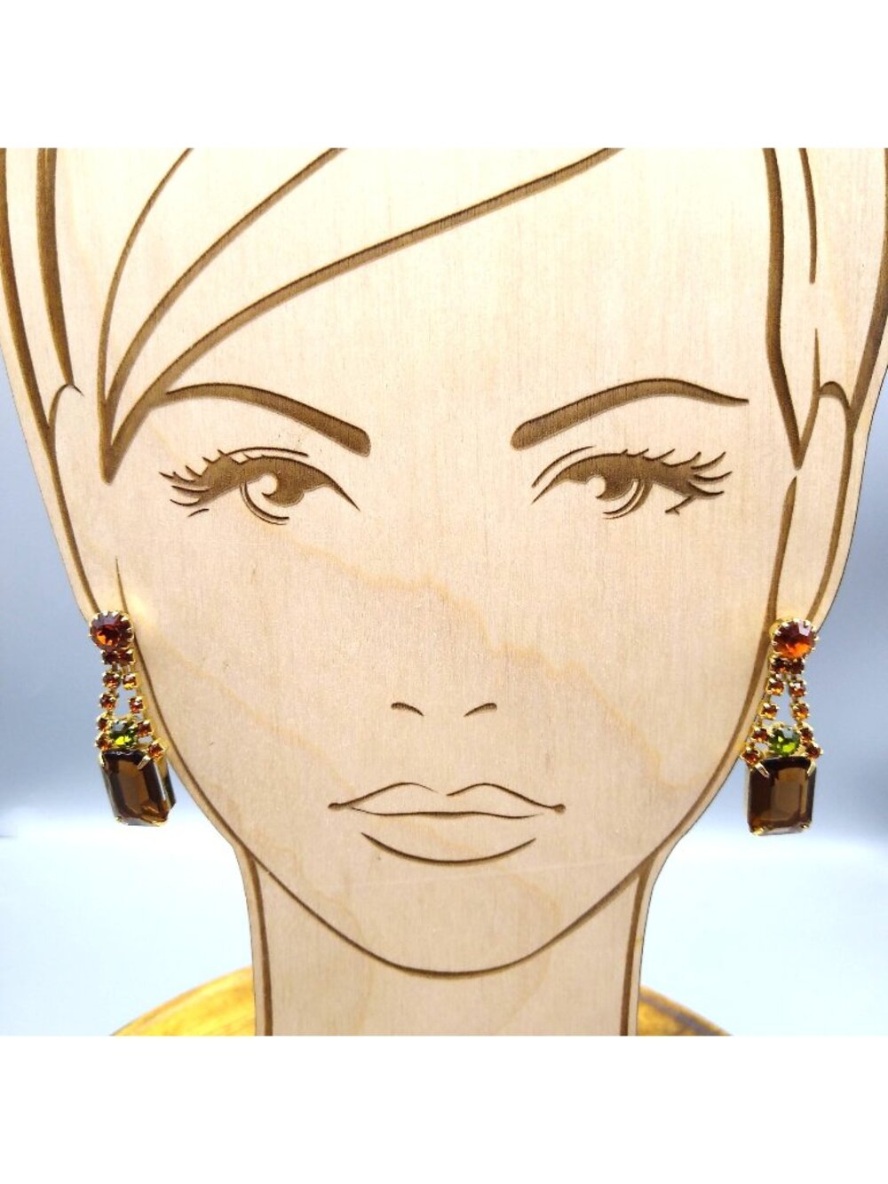 Juliana Style Bold Topaz Drop Earrings, Gold Tone Clip On with Orange and Green